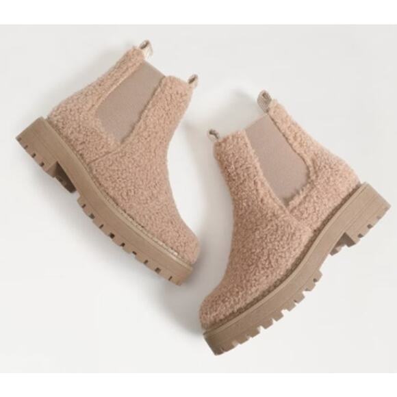 Sam Edelman Laguna Chelsea Boot Girls Size 4 Winter Sherpa Leather Tan NWT - Picture 1 of 9